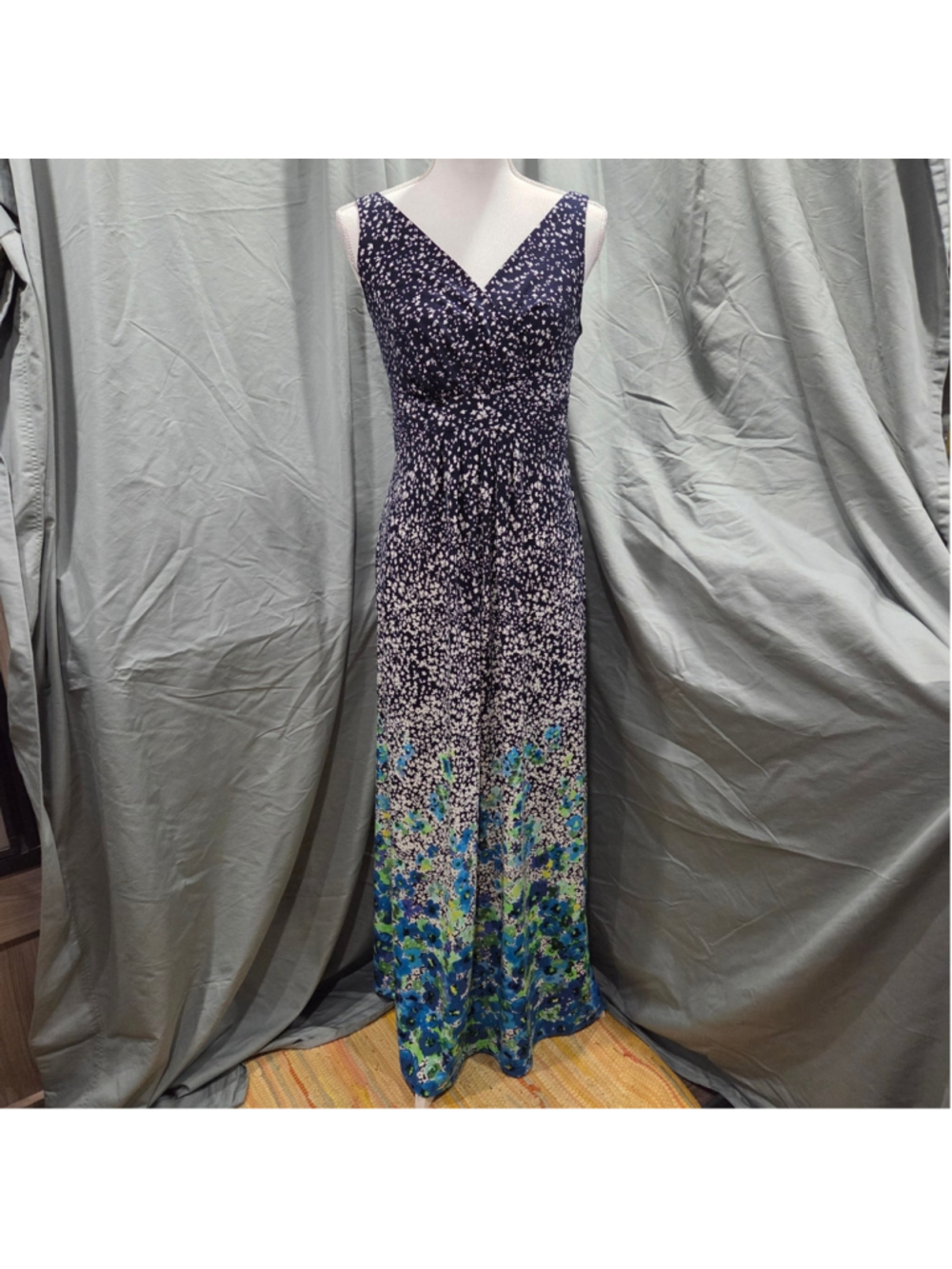 Chaps Sleeveless Maxi Dress in Blue and Green Summer Size SP
